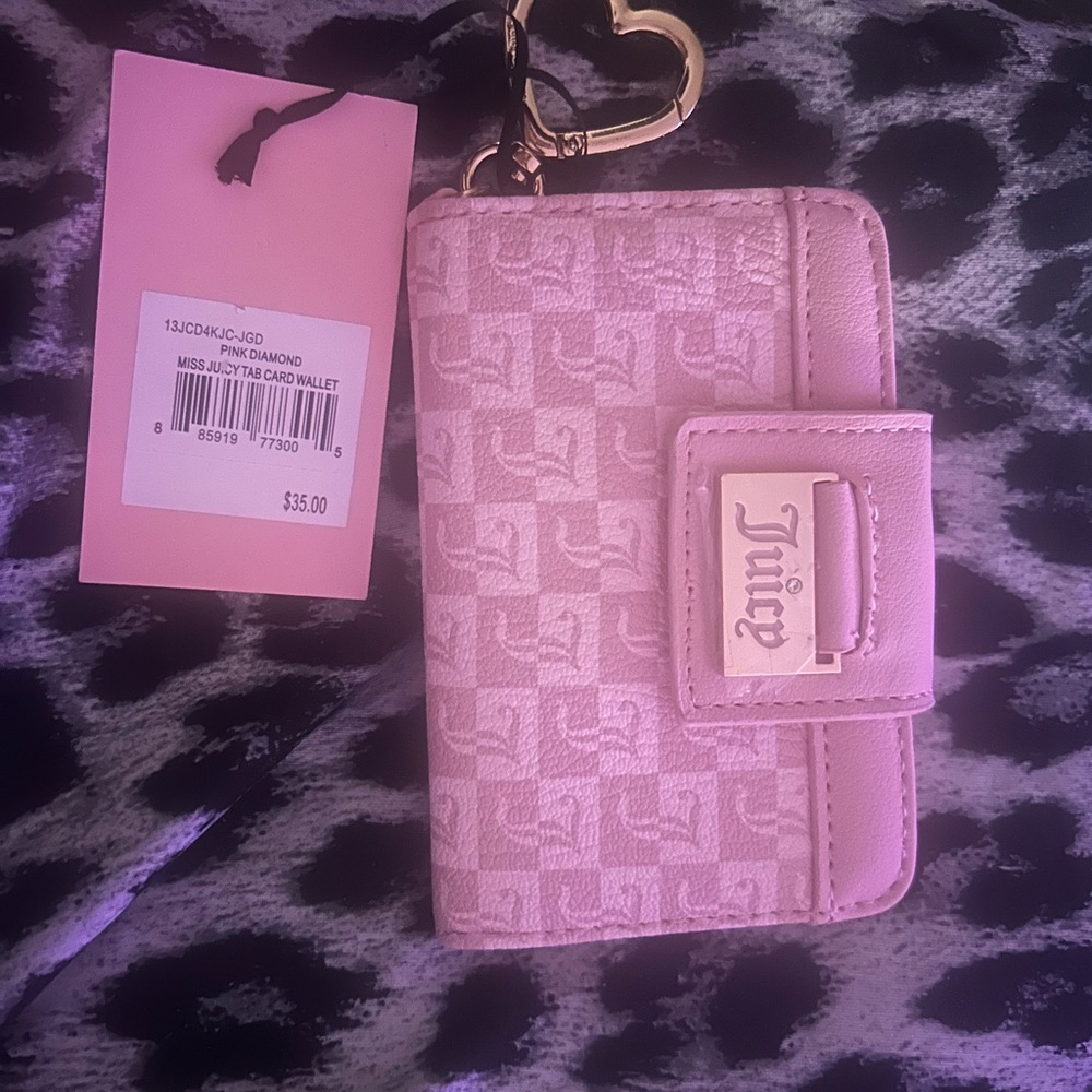 Juicy Couture Pink Tab Card Wallet with Heart Keyring
